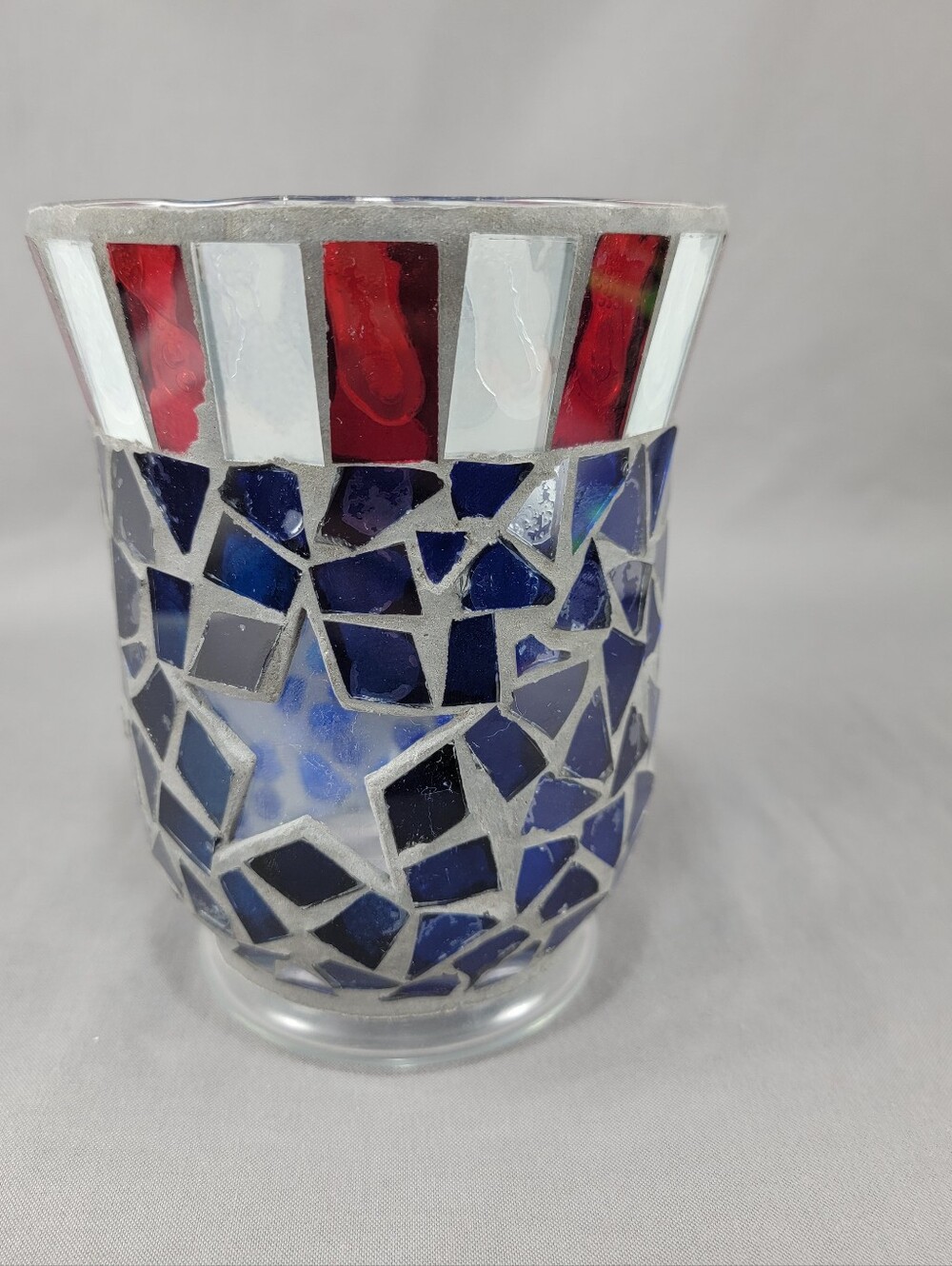 Americana Red White Blue Mosaic Glass Star Votive Candle Holder Table Decor - Picture 3 of 13